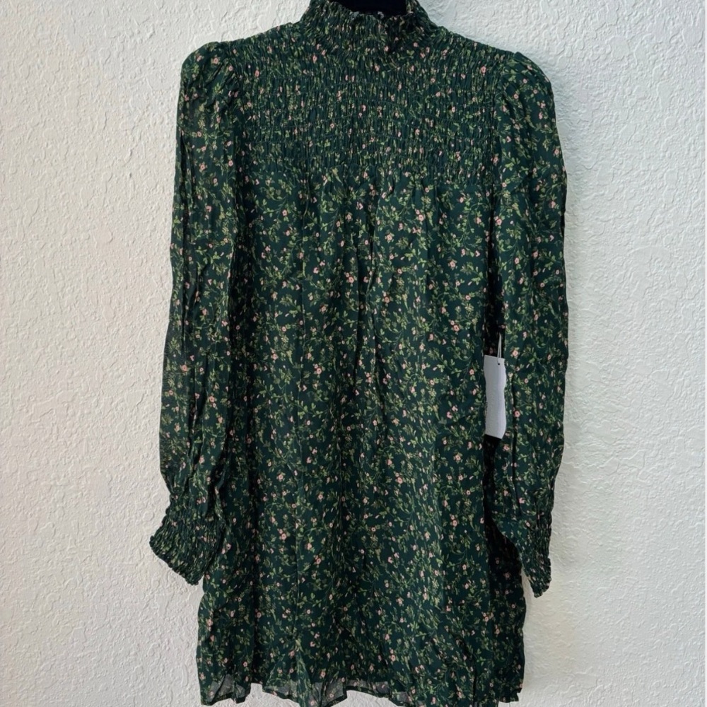 Reformation Green Floral Long Sleeve Dress